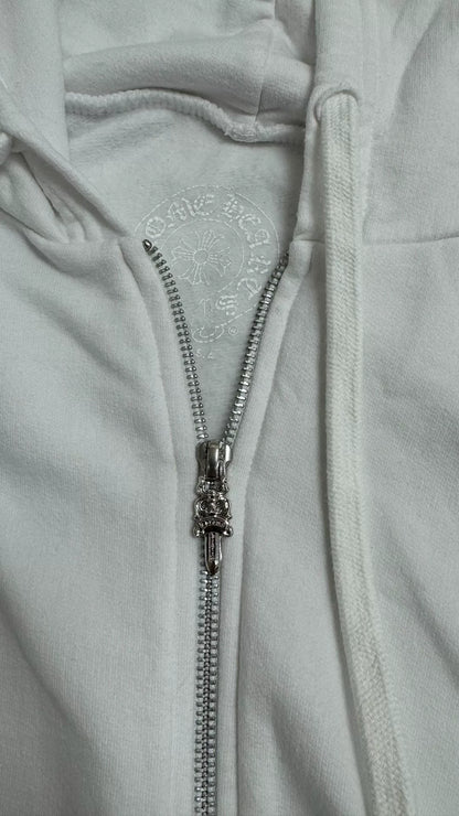chrome hearts white zip-up hoodie with designs