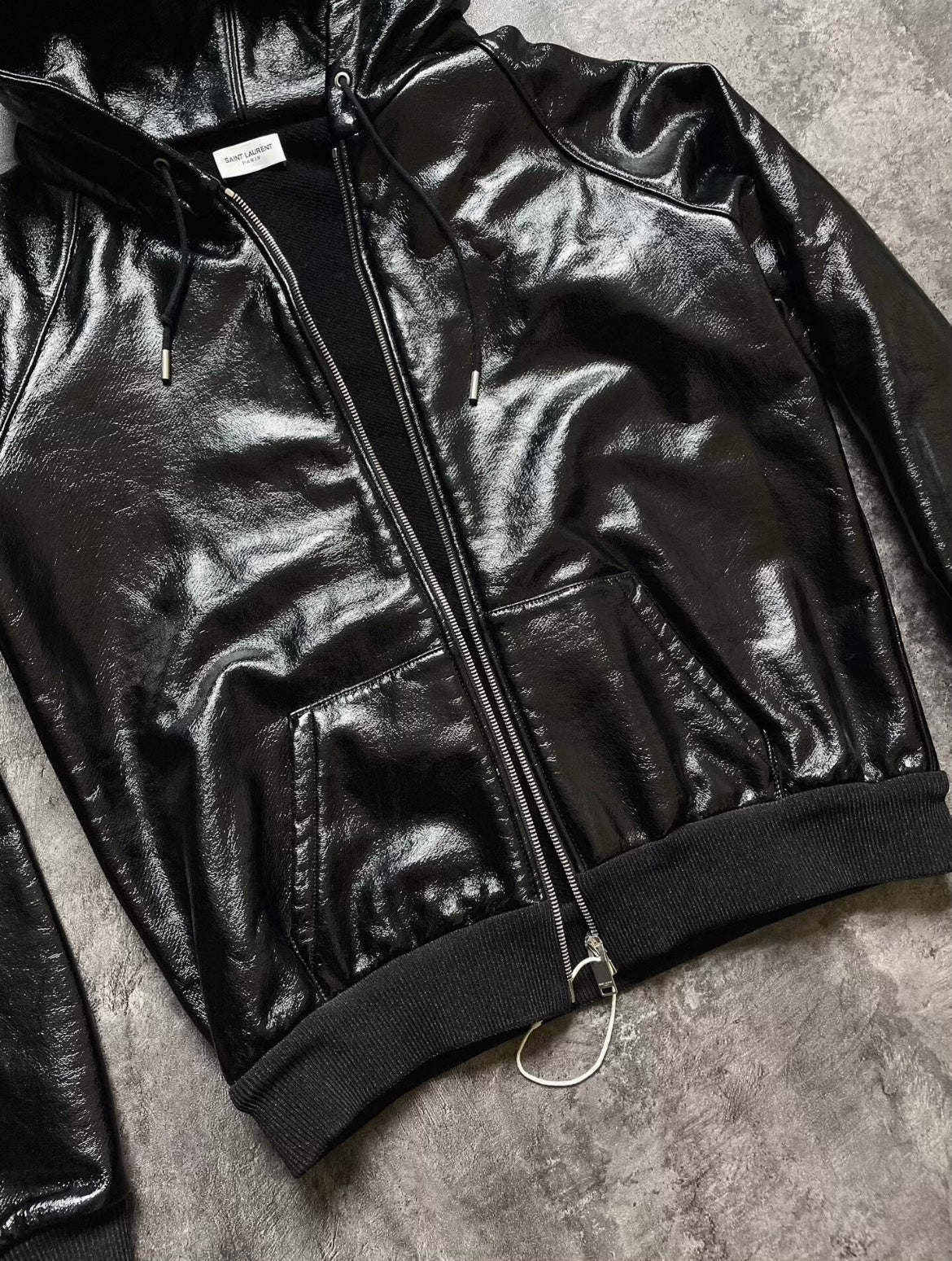 Saint Laurent Shiny Leather Hooded Jacket