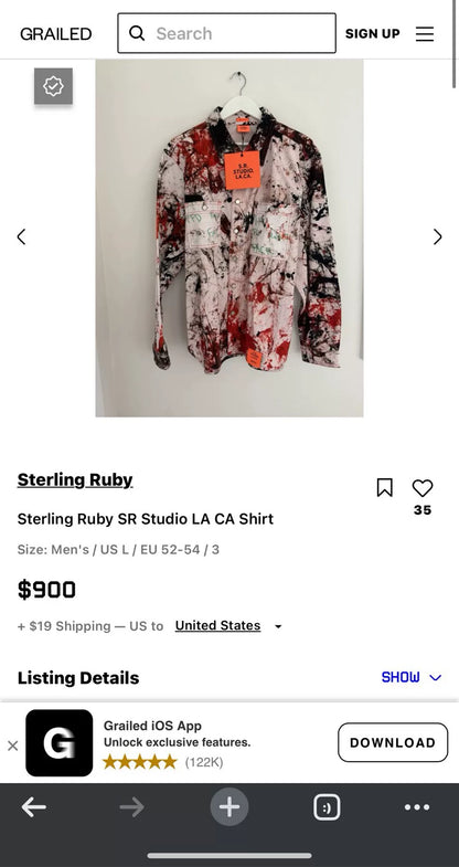 sterling ruby raf simons paint splatter shirt