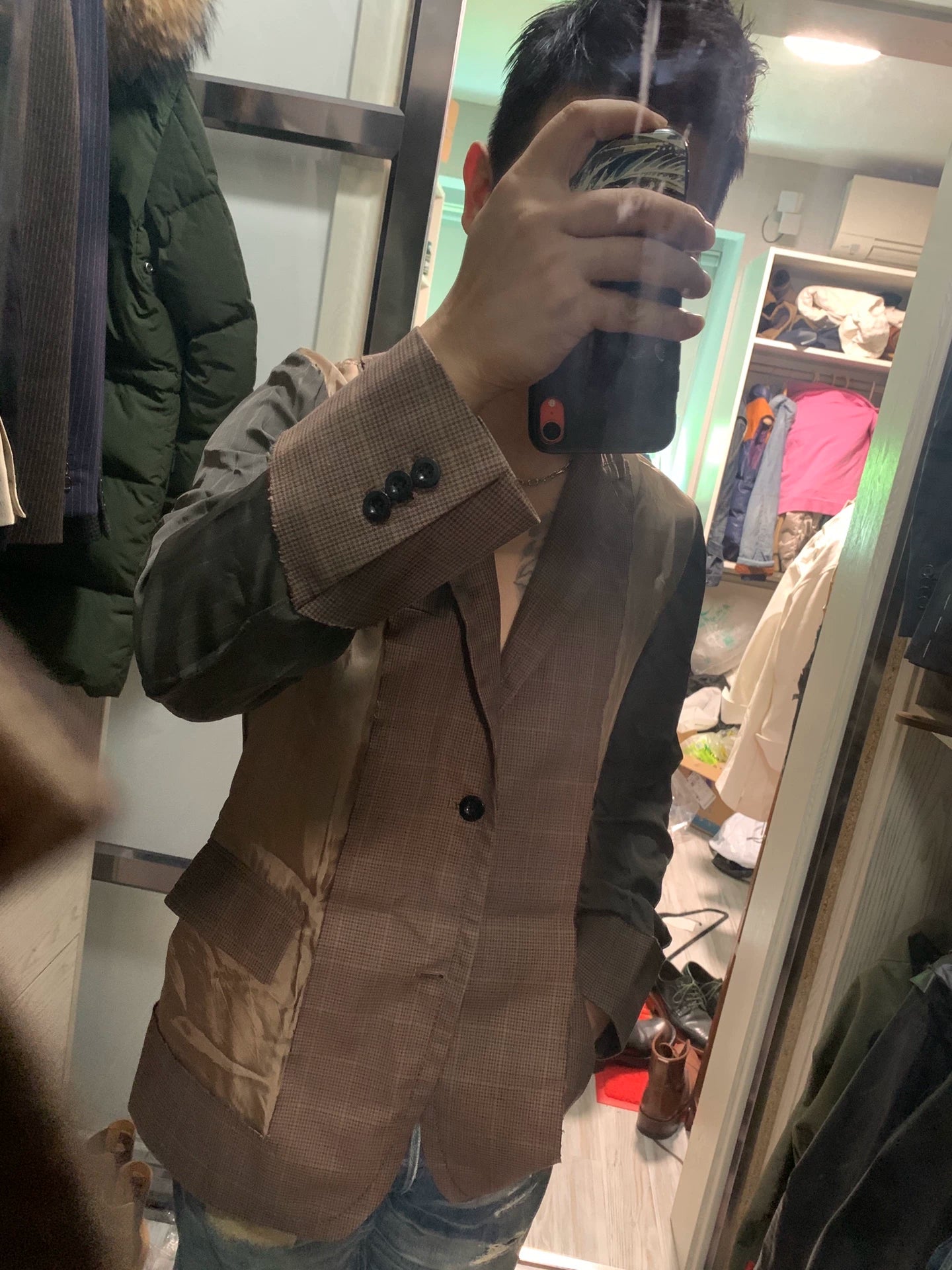 sacai classic men's patchwork blazer