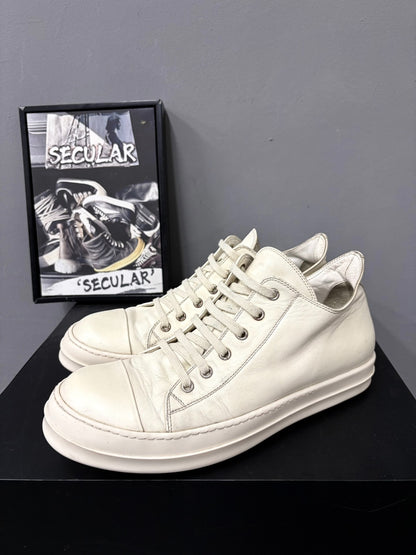 Rick Owens Milk White Low-Top Leather Sneakers