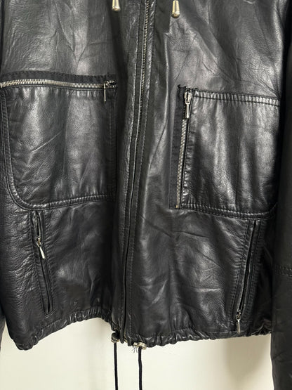 black leather zip-up short jacket