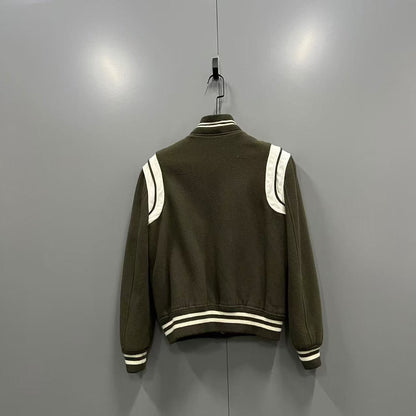 SAINT LAURENT Olive Green Baseball Jacket
