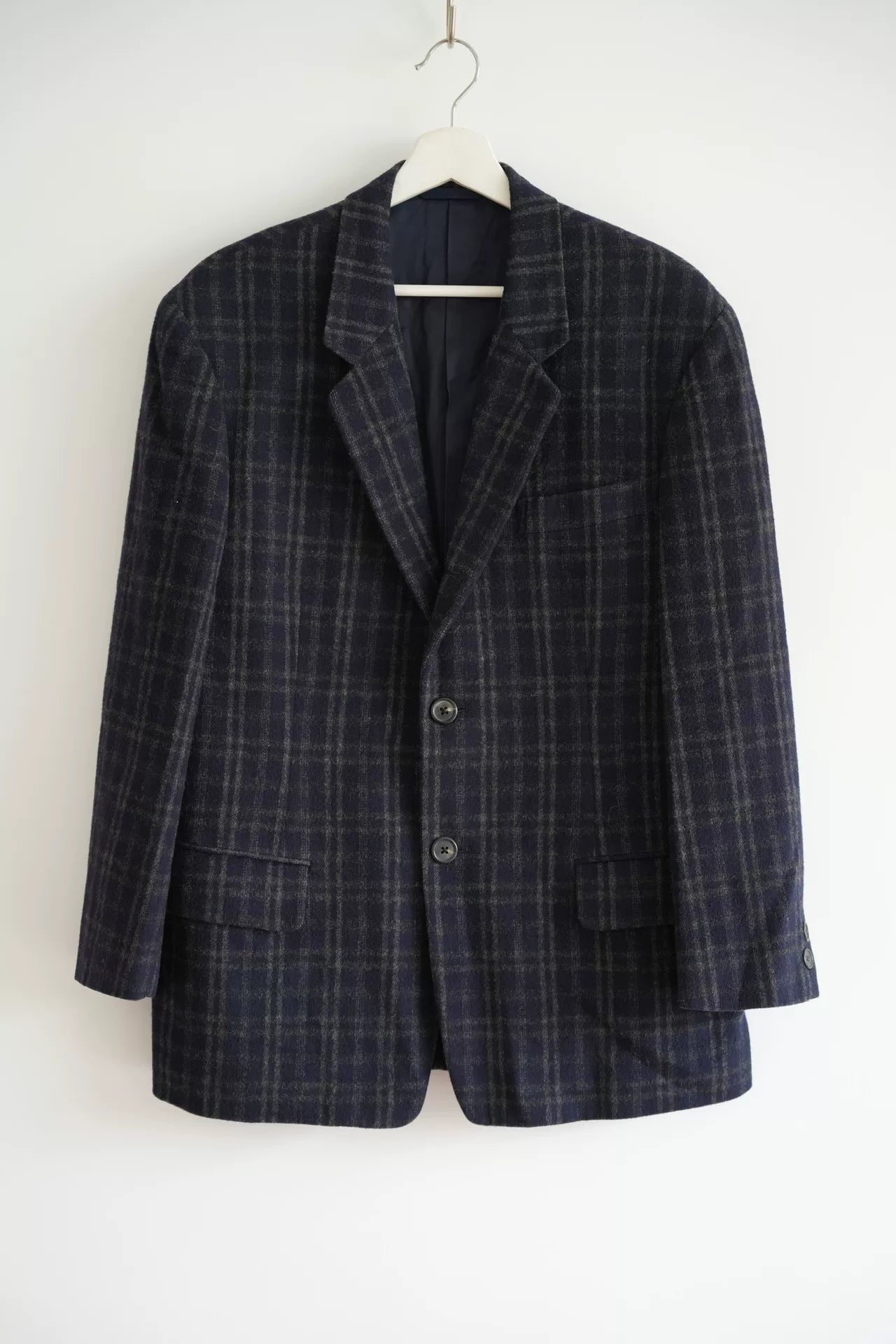 vintage yohji yamamoto navy plaid suit jacket