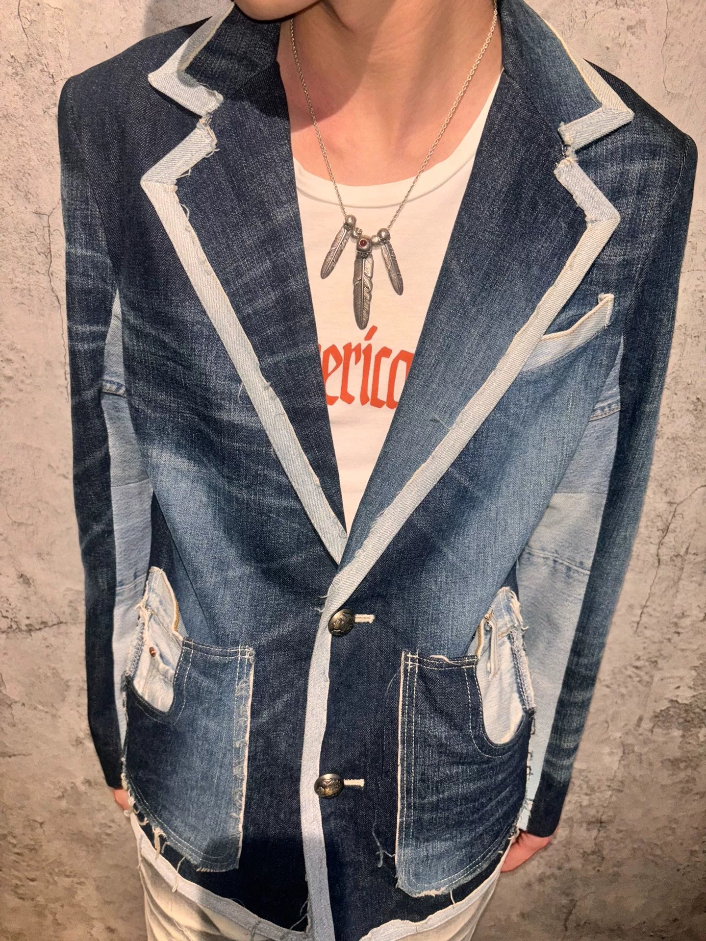 denim blazer with modern design features