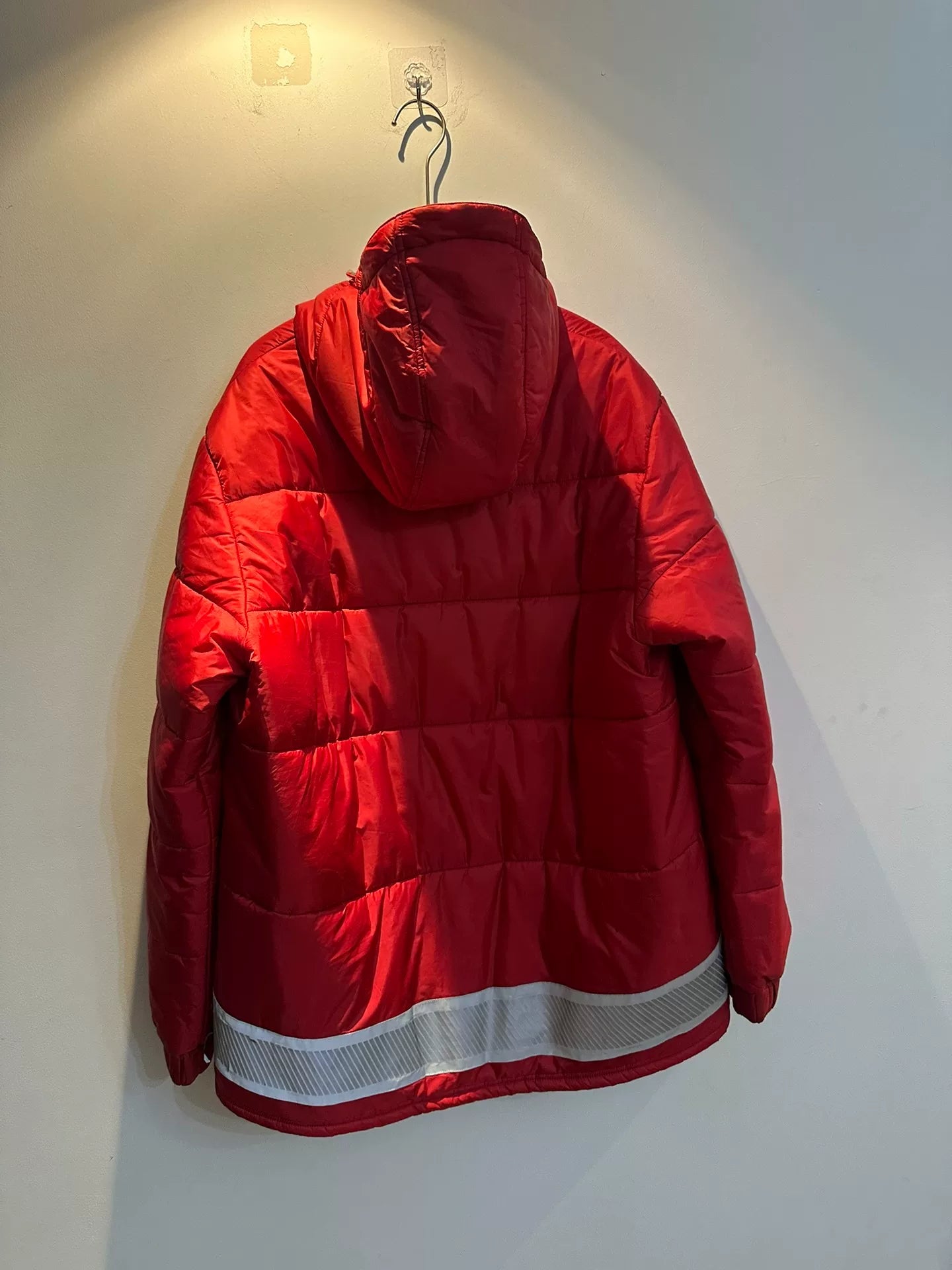 red astronaut hooded puffer jacket