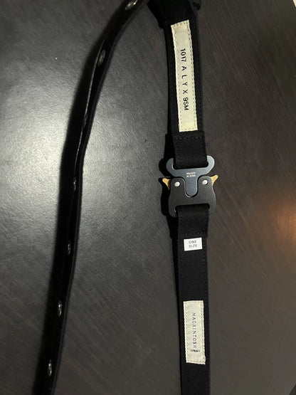 black long belt with studs and buckle