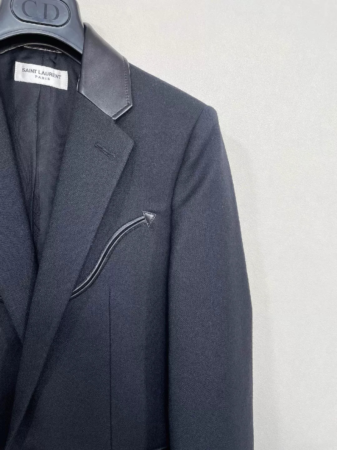 Saint Laurent Wool Leather Collar Blazer