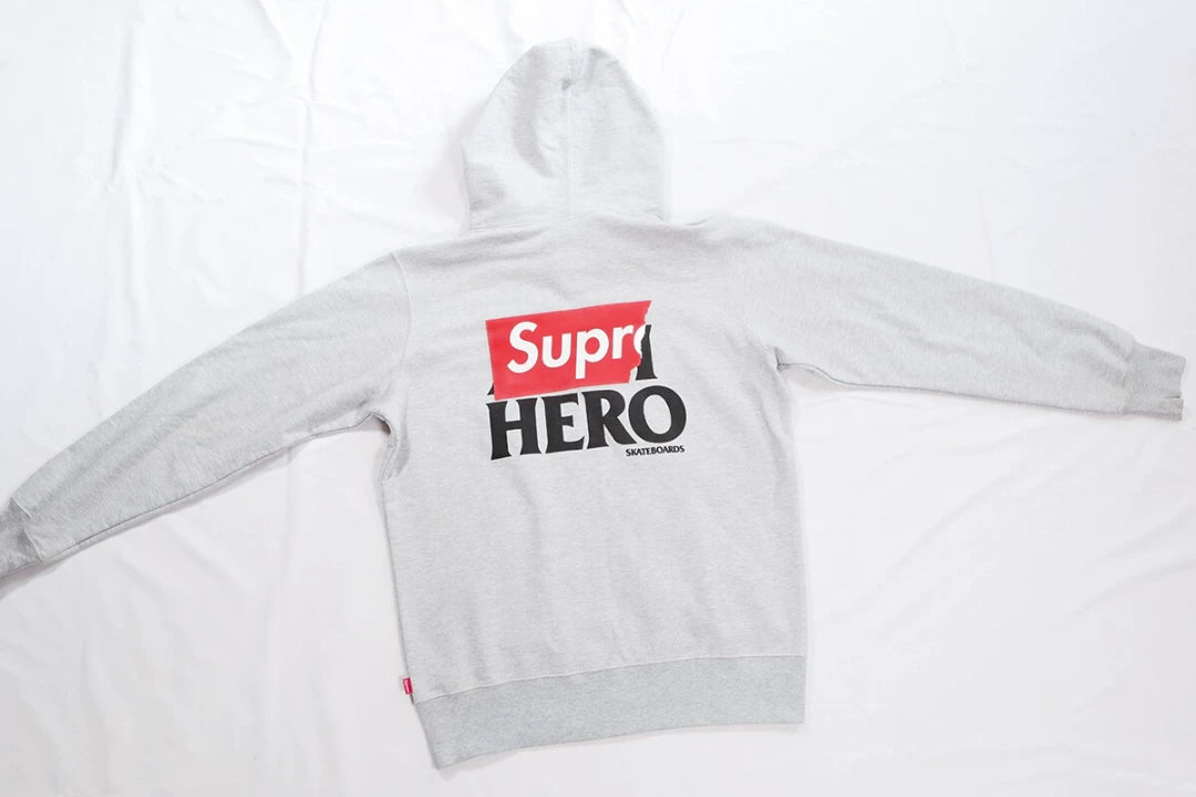 supreme anti hero zip-up hoodie gray