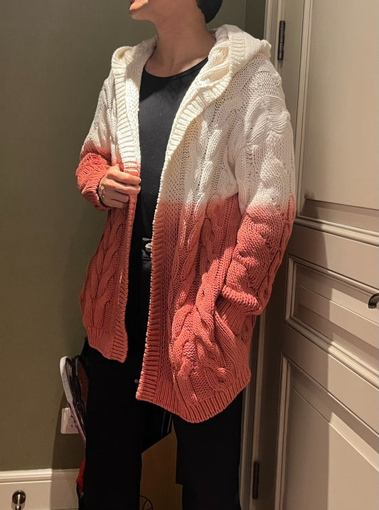 Saint Laurent Gradient Cable-Knit Hooded Cardigan
