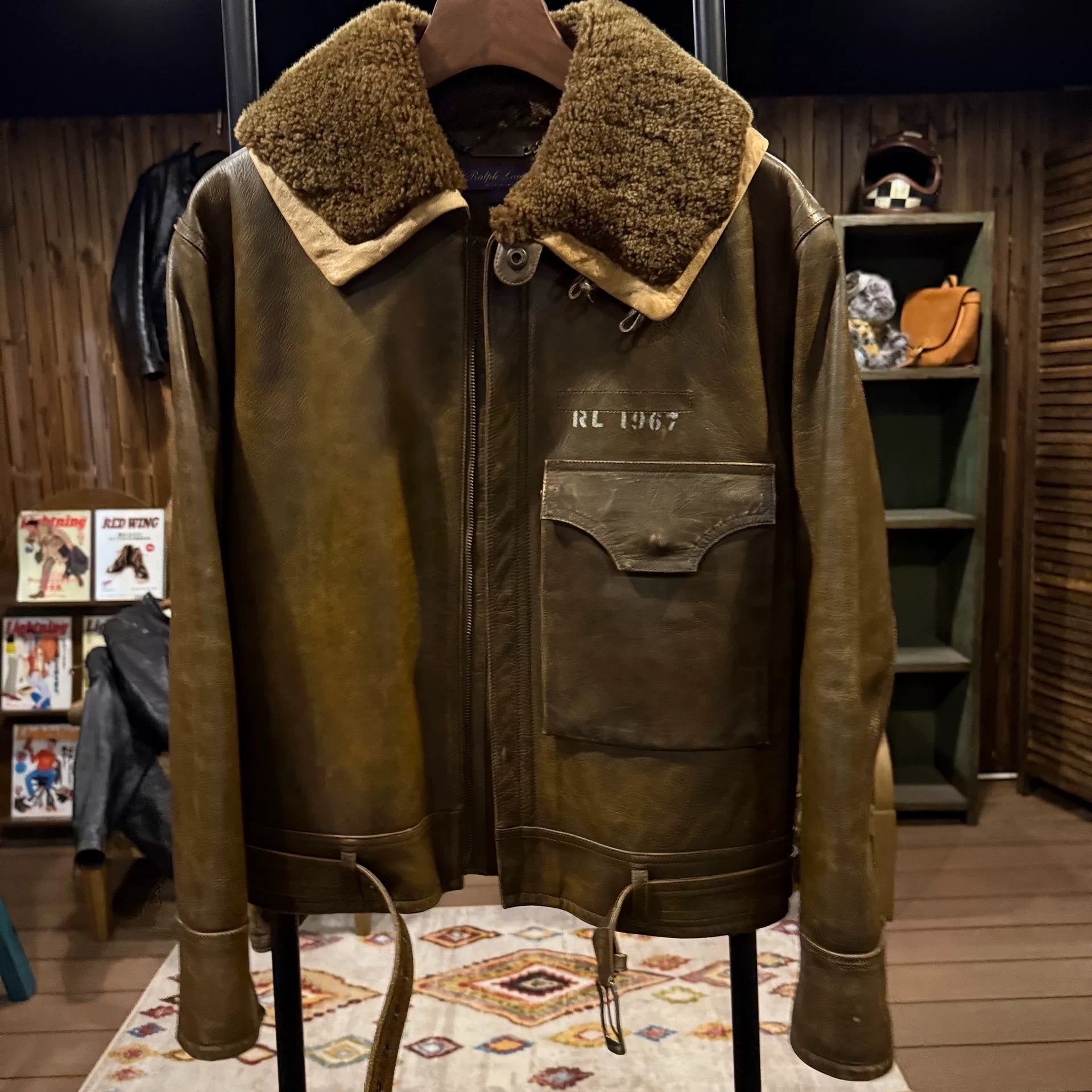 RRL Purple Shearling Flight Jacket