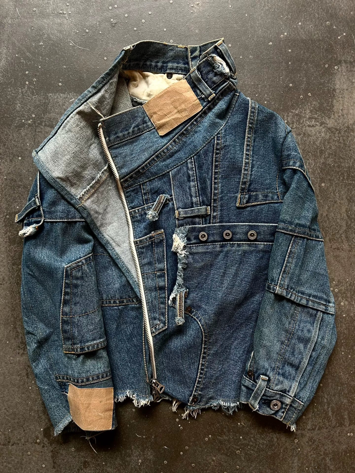 unique asymmetric denim jacket by nozomi ishiguro