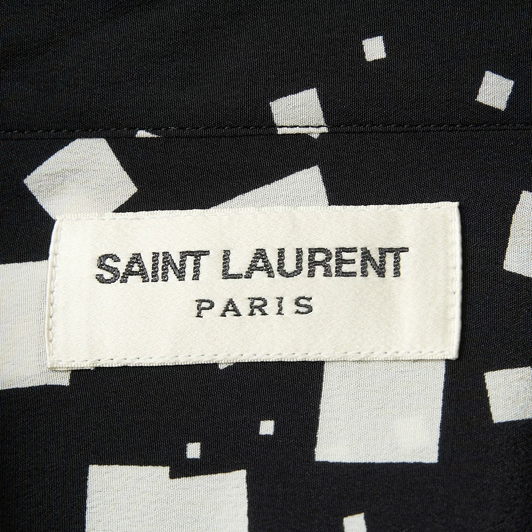 Saint Laurent Men's Square-Pattern Silk Shirt