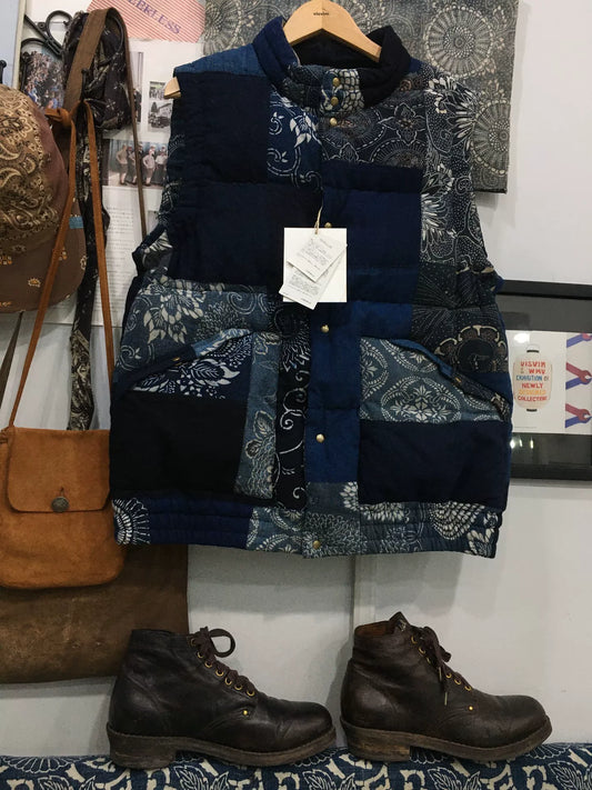 visvim insulator down vest kofu indigo pattern