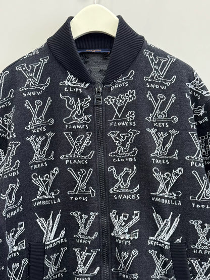 louis vuitton printed zip-up jacket size s