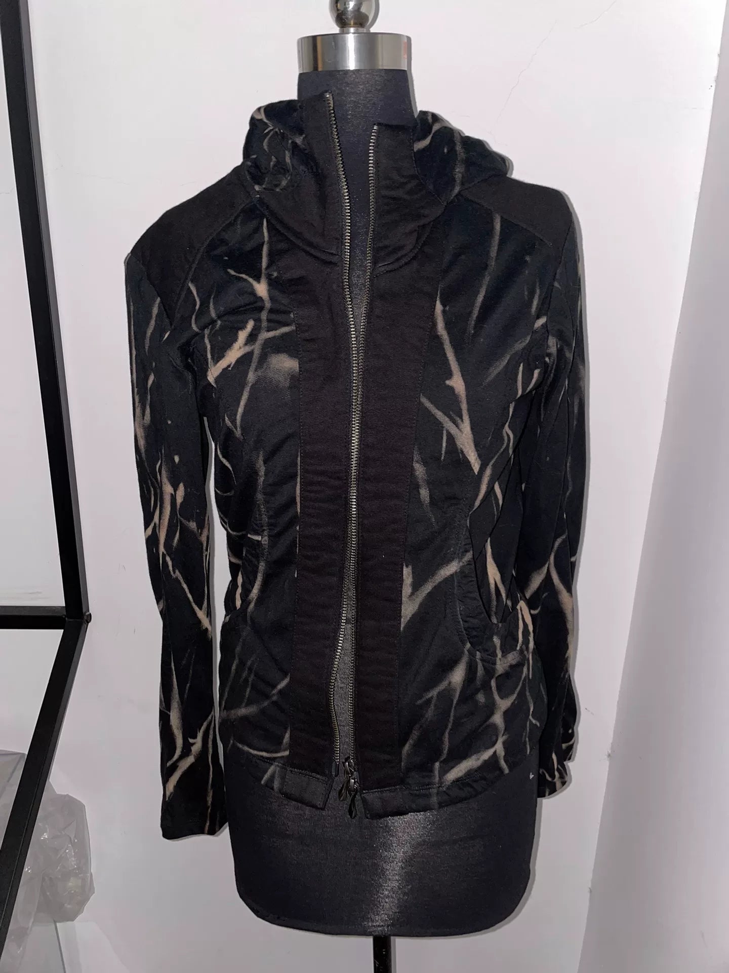 stylish black hooded jacket with unique design