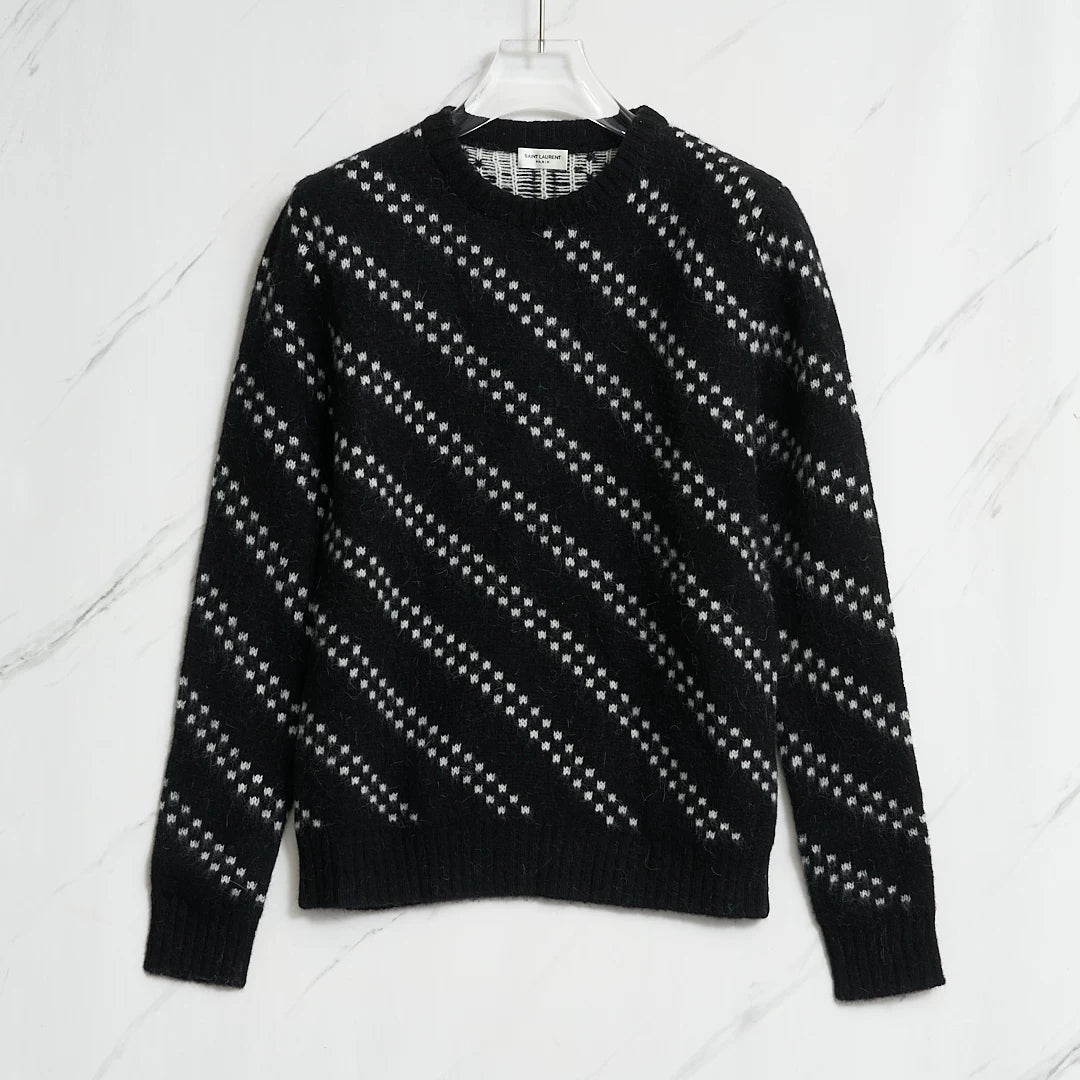 Saint Laurent Men's Black Zigzag Knit Sweater