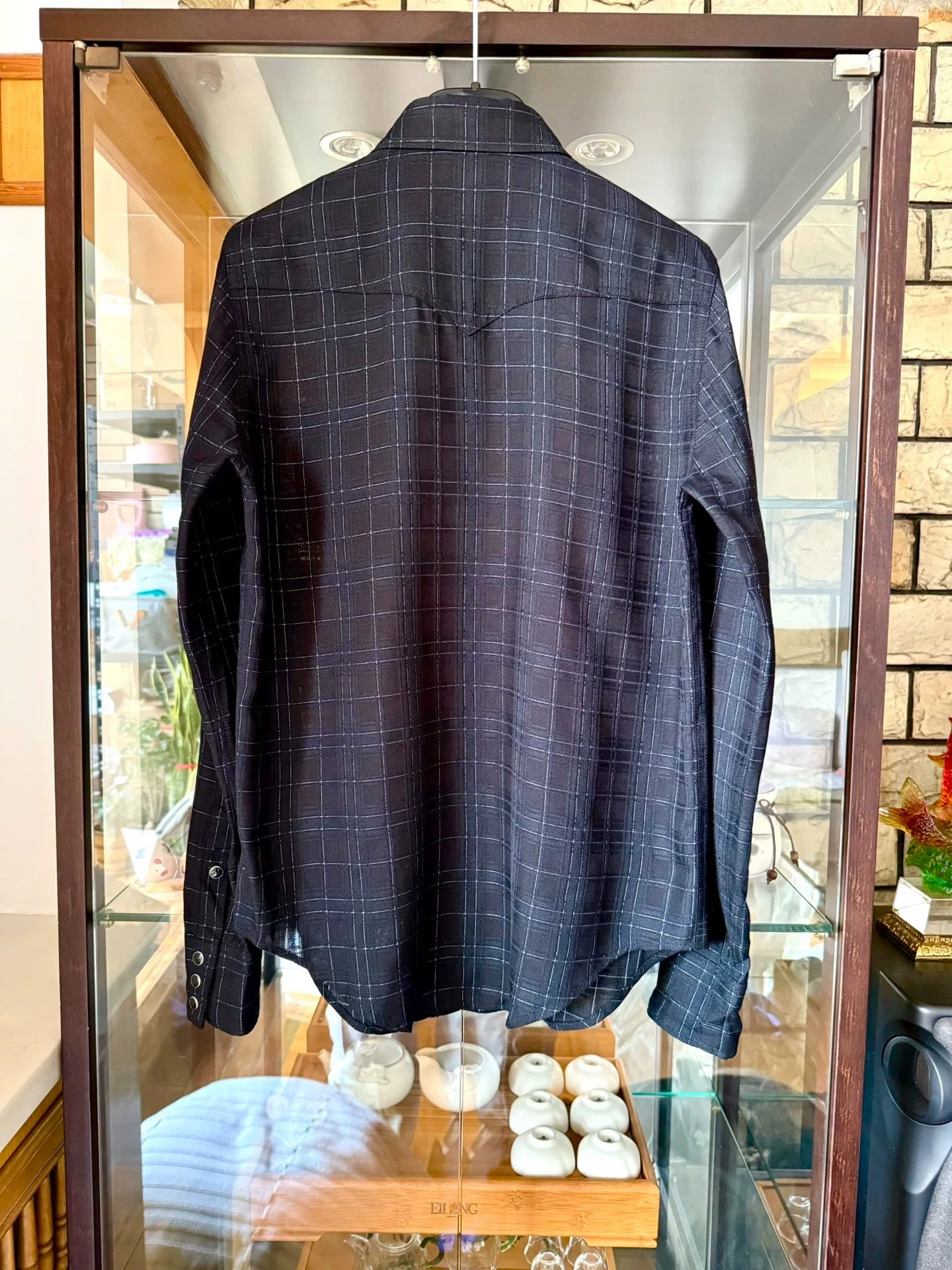 saint laurent black checkered button-up shirt