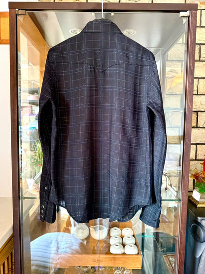 saint laurent black checkered button-up shirt