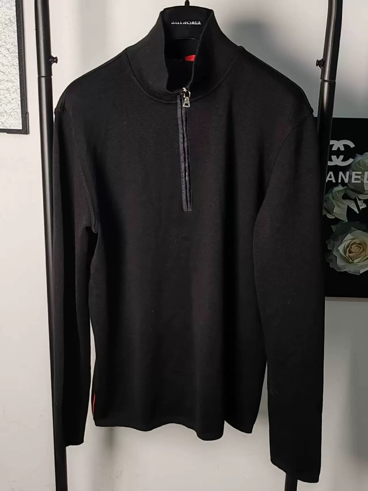 Prada Logo Wool Coat with Stripe Detail