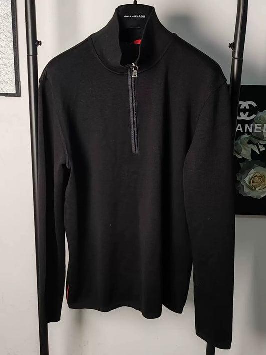 Prada Logo Wool Coat with Stripe Detail