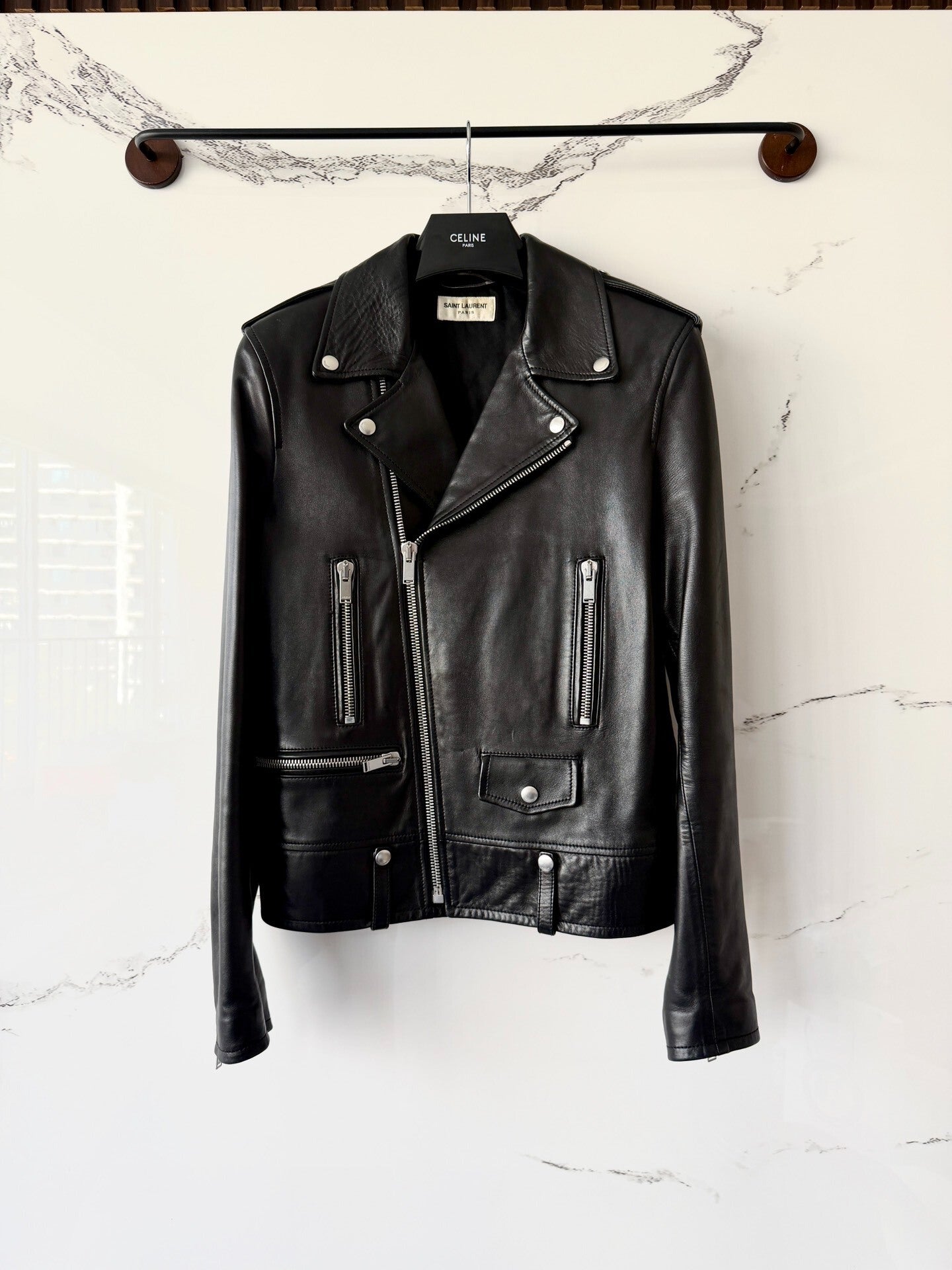 saint laurent black leather motorcycle jacket
