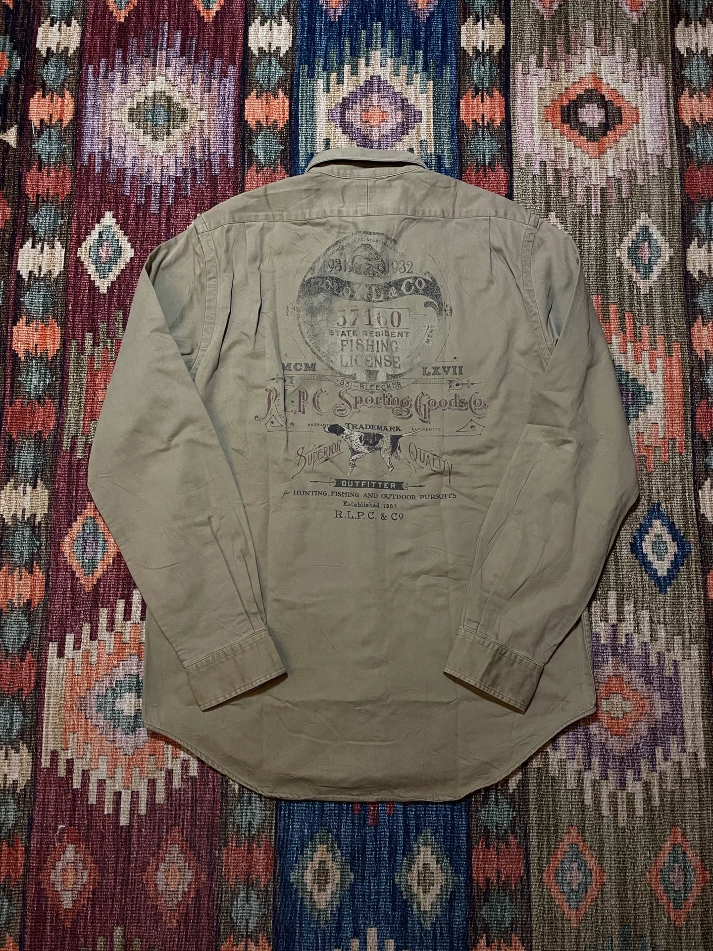 RALPH LAUREN Khaki Puppy Print Military Shirt