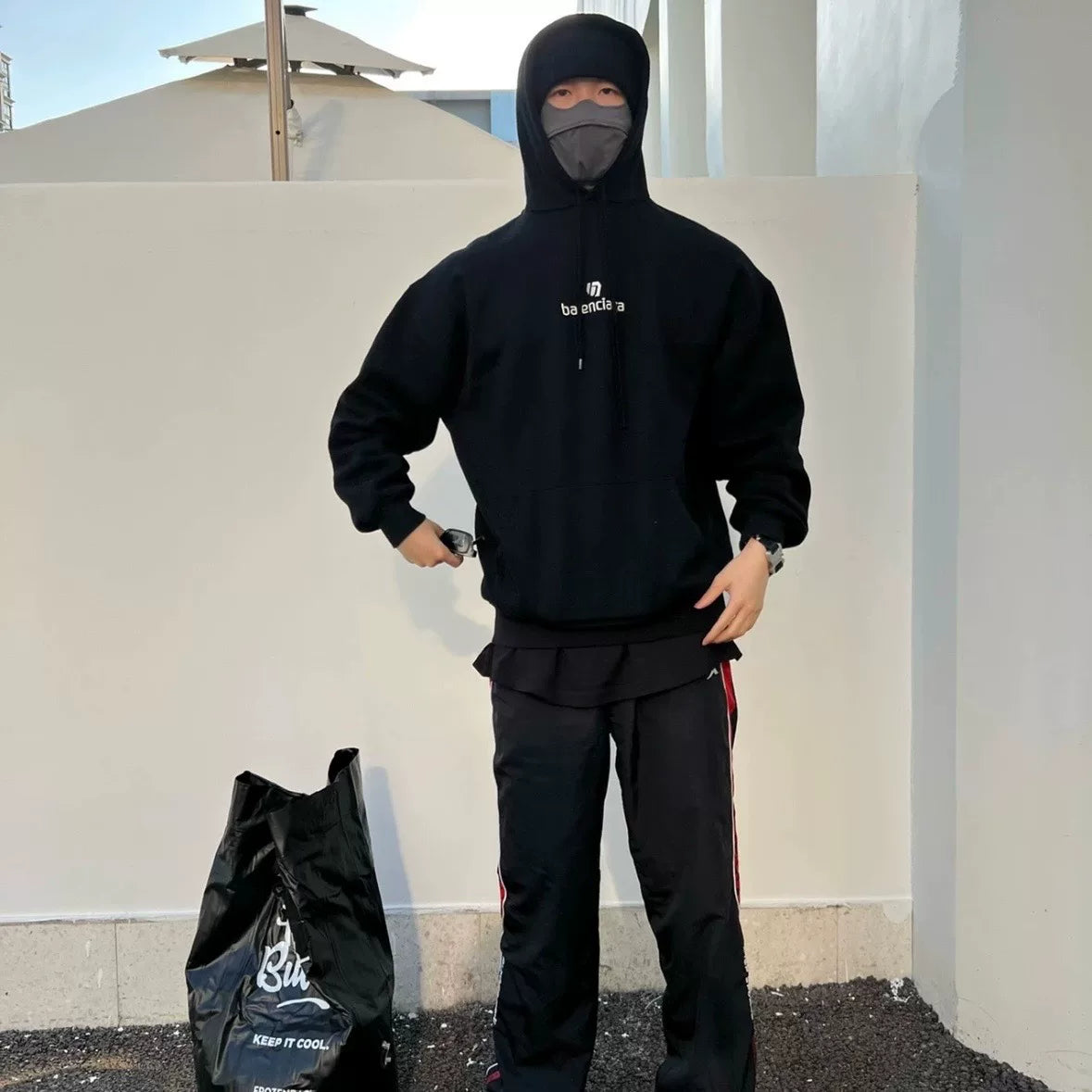 Balenciaga Black Embroidered Hoodie Size S