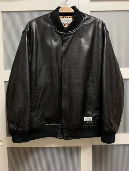 Wacko Maria Leather Baseball Jacket with Lining
