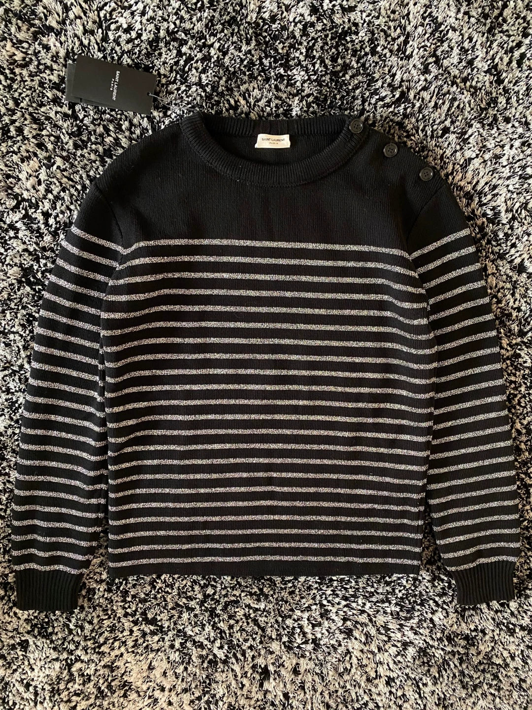 Saint Laurent Men's Silver Stripe Wool Sweater