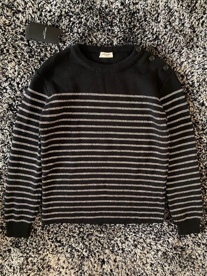 Saint Laurent Men's Silver Stripe Wool Sweater