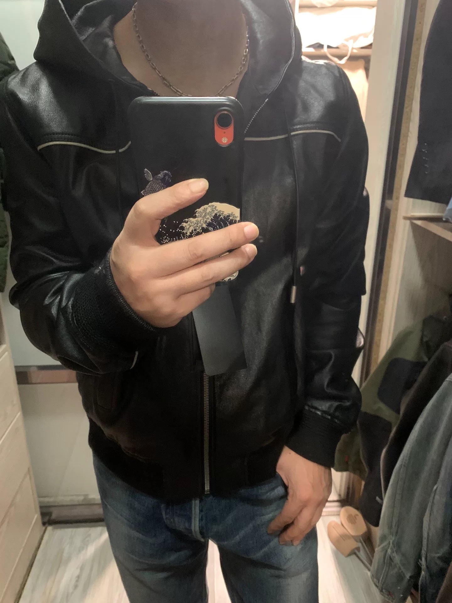 saint laurent black leather jacket size 48