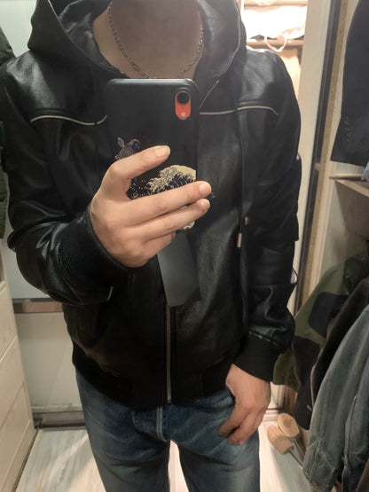 saint laurent black leather jacket size 48