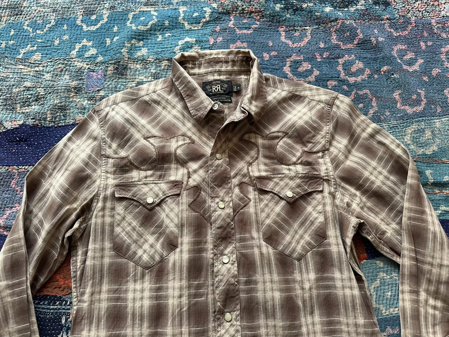 rrl western plaid long sleeve shirt