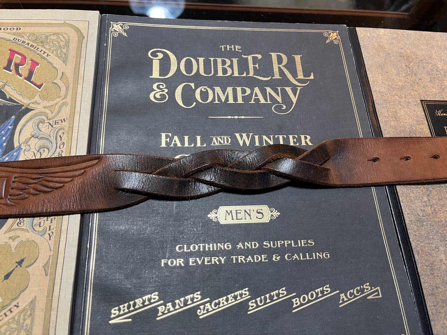 rrl leather woven buckle belt