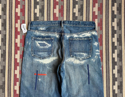 fdmtl classic fit red line distressed jeans