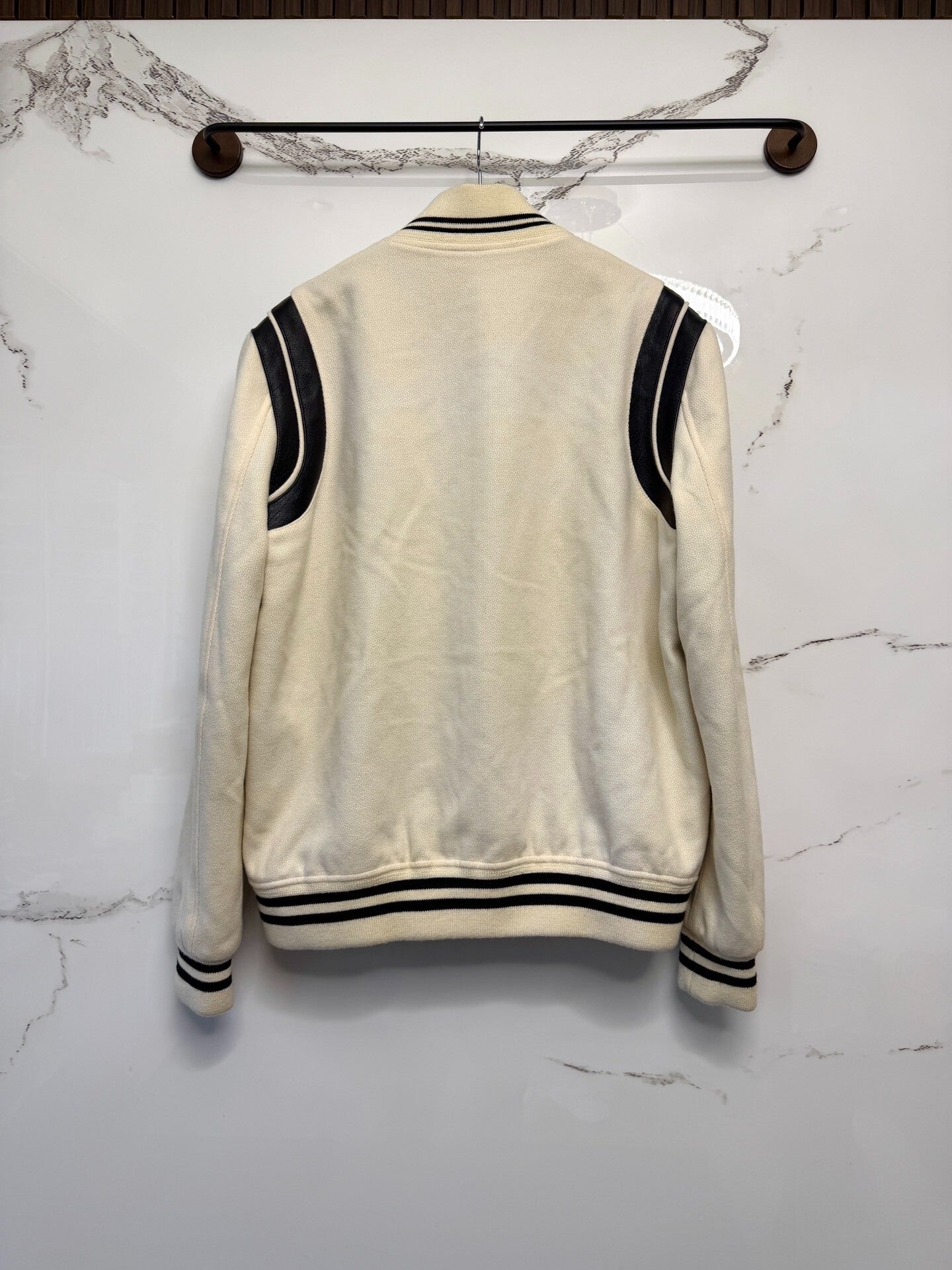 saint laurent white leather baseball jacket