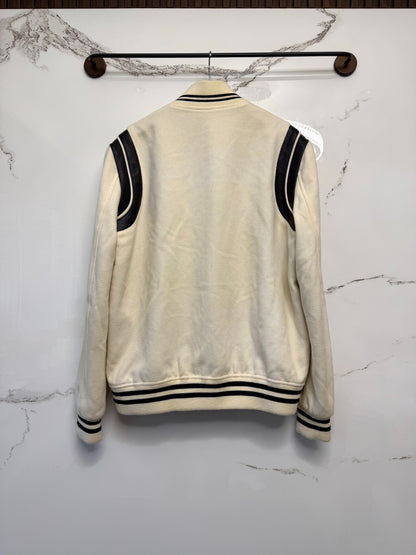 saint laurent white leather baseball jacket