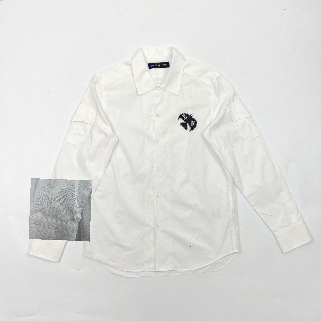 Louis Vuitton white peace dove logo side pocket long-sleeve shirt