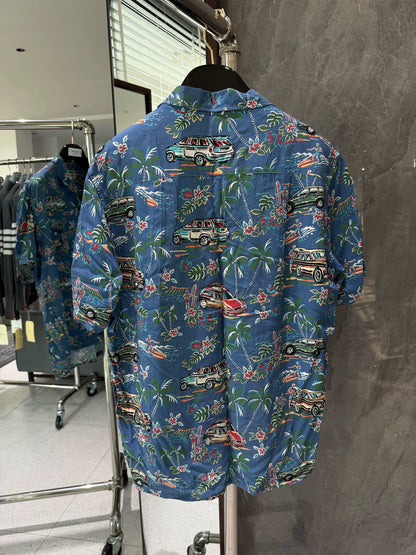 Saint Laurent Blue Palm Tree Print Shirt