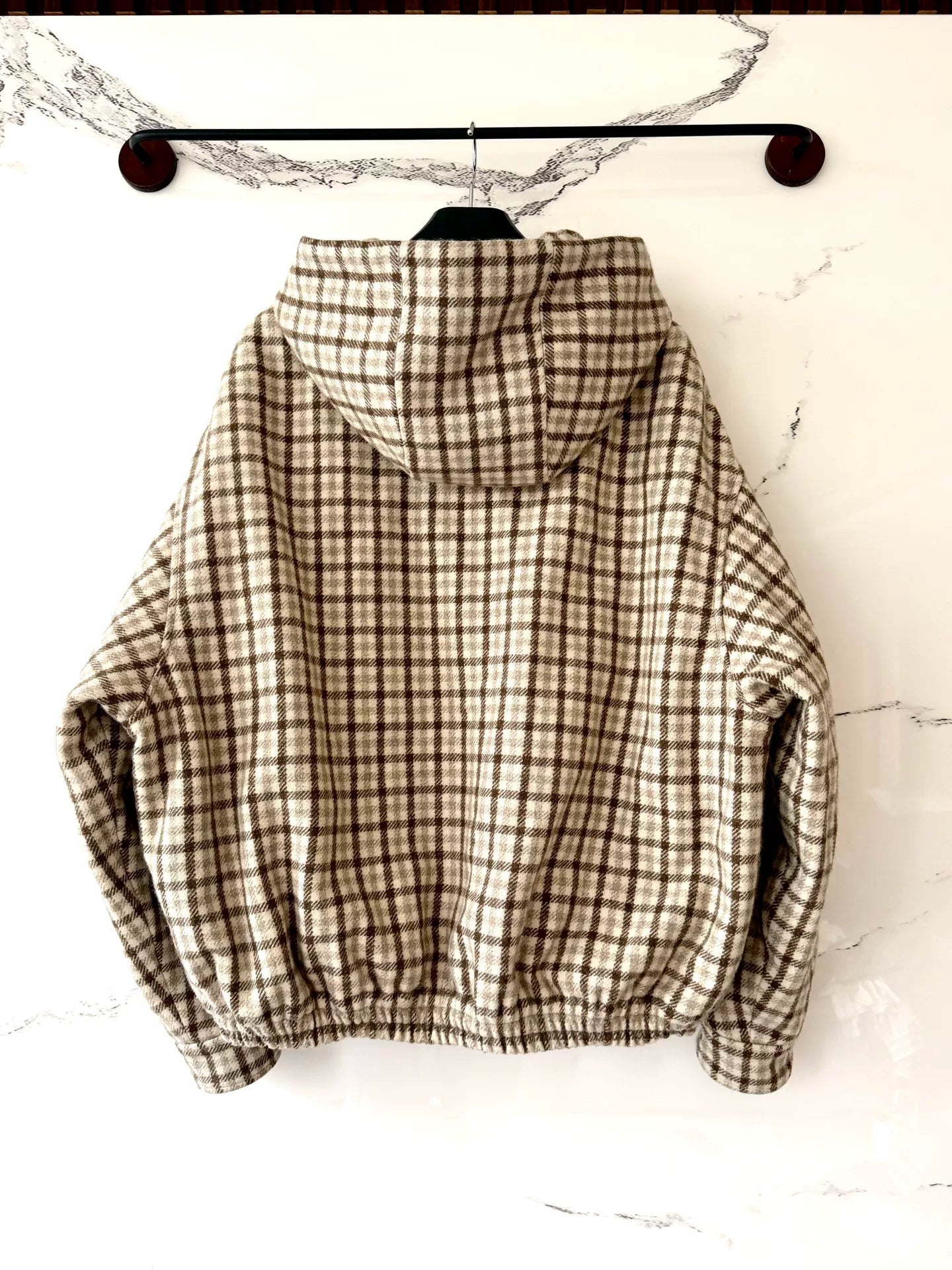 miumiu checked hooded zip-up jacket