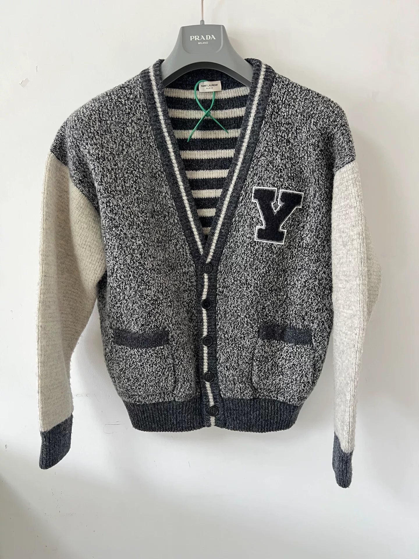 Saint Laurent Gray Cardigan with Y Patch