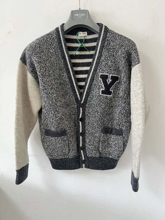 Saint Laurent Gray Cardigan with Y Patch