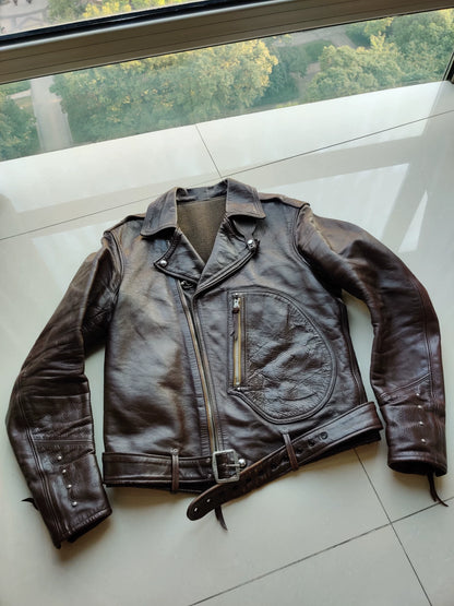stylish brown leather biker jacket
