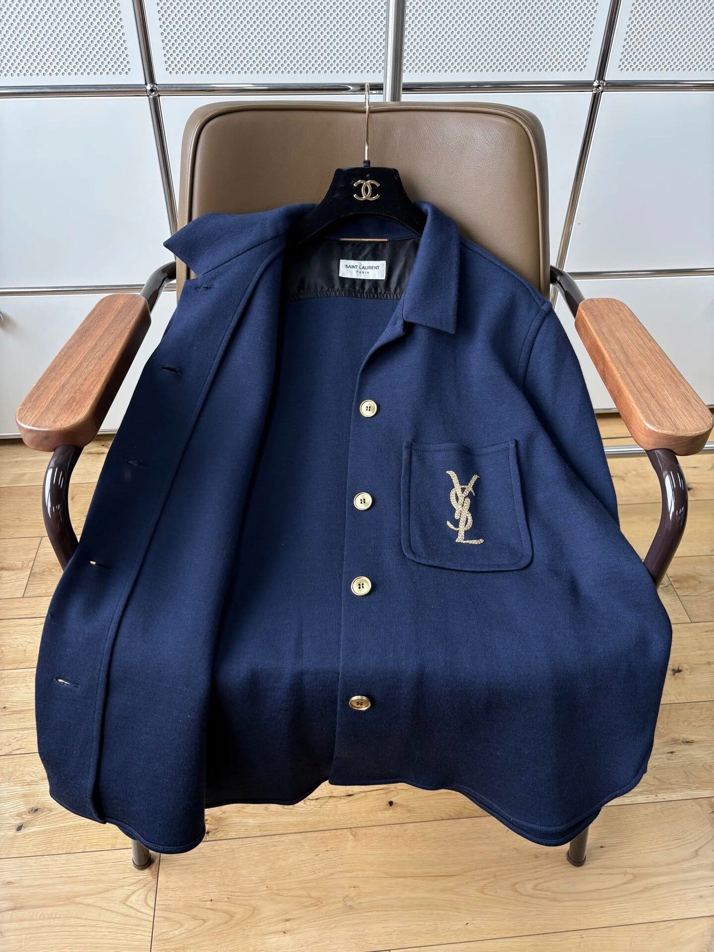 Saint Laurent Navy Wool Gold Embroidery Jacket