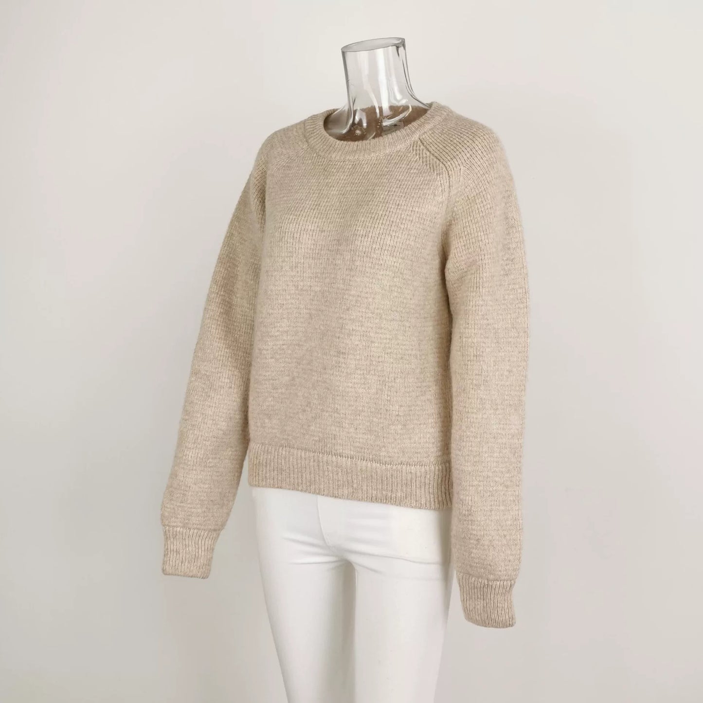 Saint Laurent Beige Ribbed Crew Neck Sweater