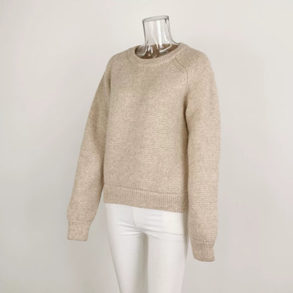 Saint Laurent Beige Ribbed Crew Neck Sweater