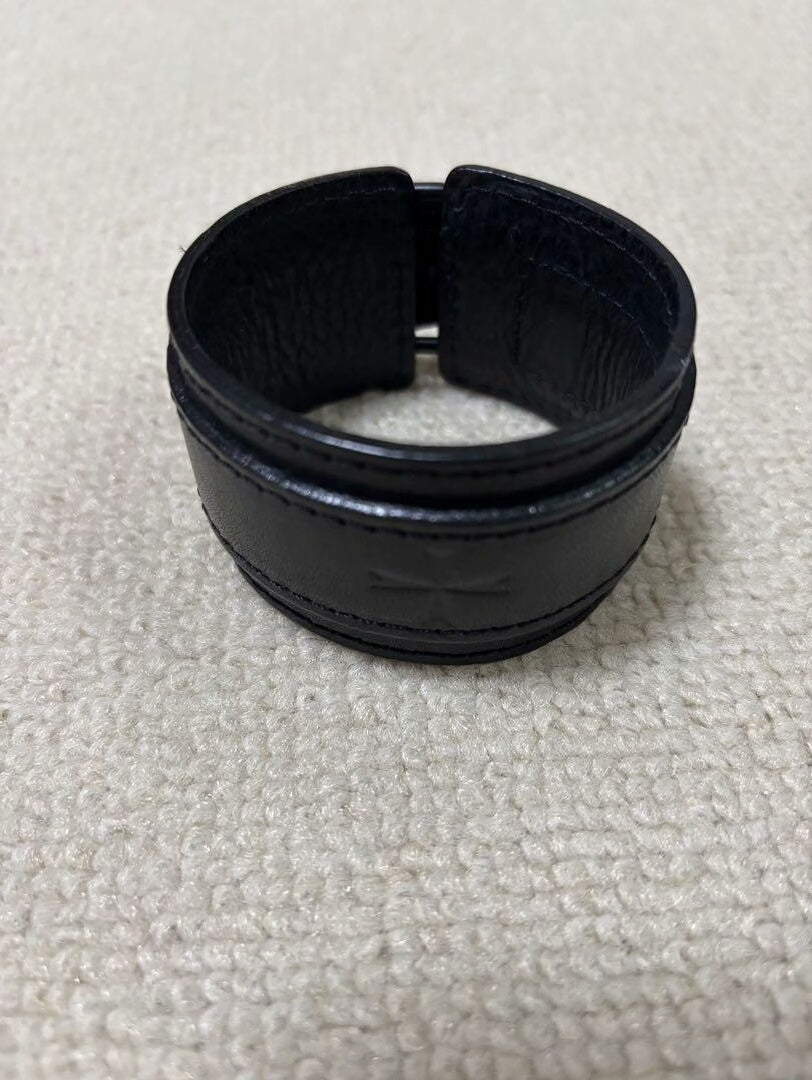 black leather adjustable wristband with logo
