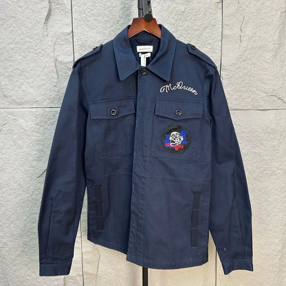 alexander mcqueen deep blue skull embroidered jacket