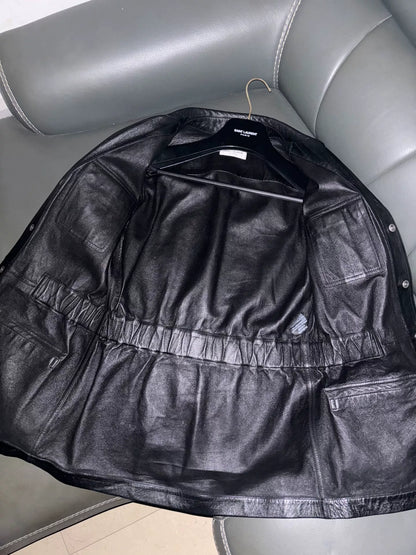 saint laurent black leather utility jacket